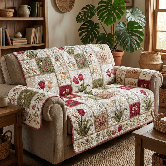 Country Tulip Meadow Quilted Sofa Cover NCU0PT11429