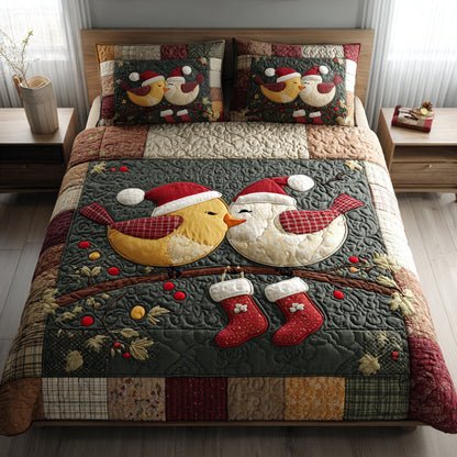 Couple Bird Christmas 3-Piece Quilted Bedding Set NCU0HH602