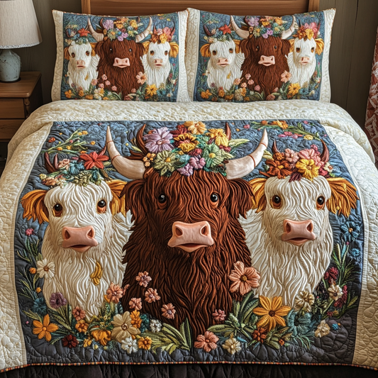 Cow Blooms 3-Piece Quilted Bedding Set NCU0VH1866