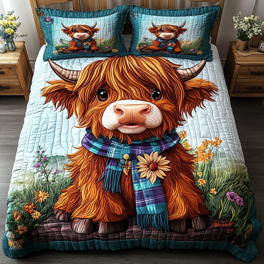 Cow Blossom 3-Piece Quilted Bedding Set NCU0VL2243