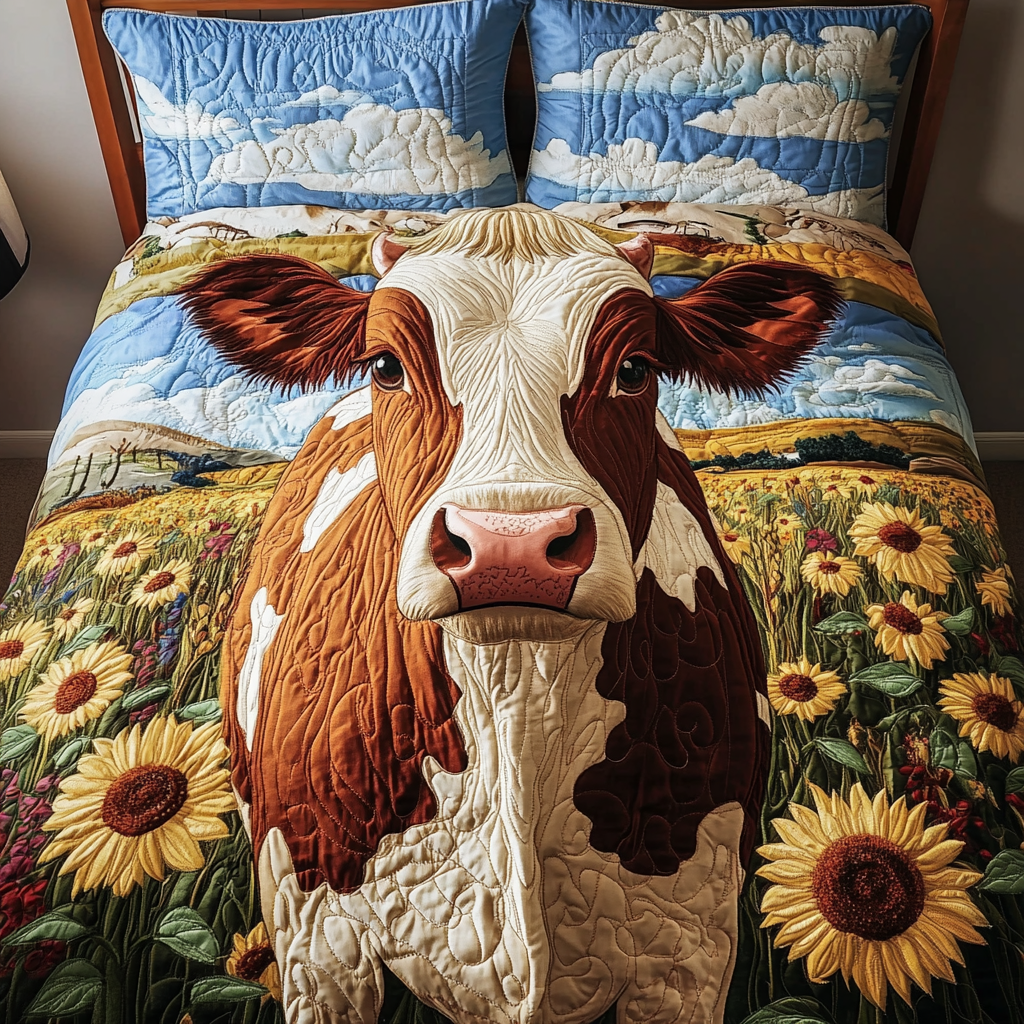Cow Comfort 3-Piece Quilted Bedding Set NCU0VH5099