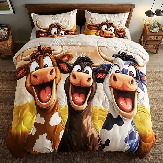 Cow Joy 3-Piece Quilted Bedding Set NCU0VH5465