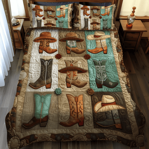 Cowboy Boot Chronicles 3-Piece Quilted Bedding Set NCU0DV5031