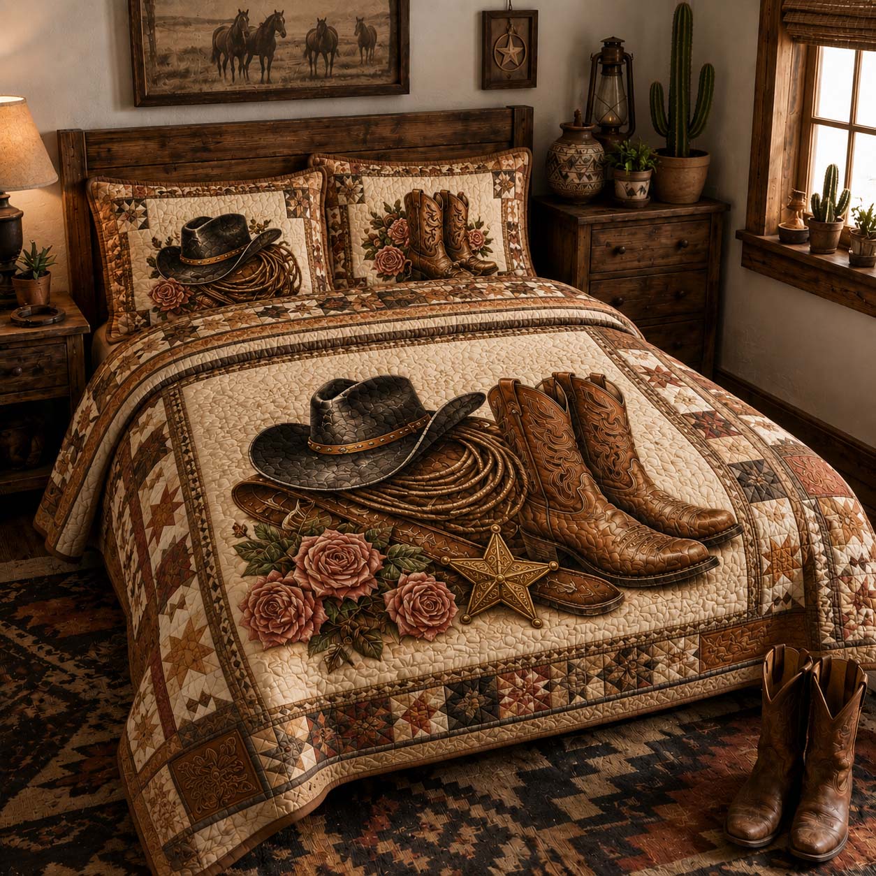 Cowboy Legacy 3-Piece Quilted Bedding Set NCU0QD043