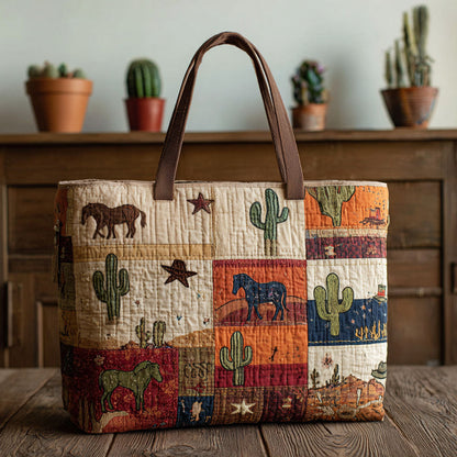 Cowhide Patch Quilted Tote Bag NCU0PT8590