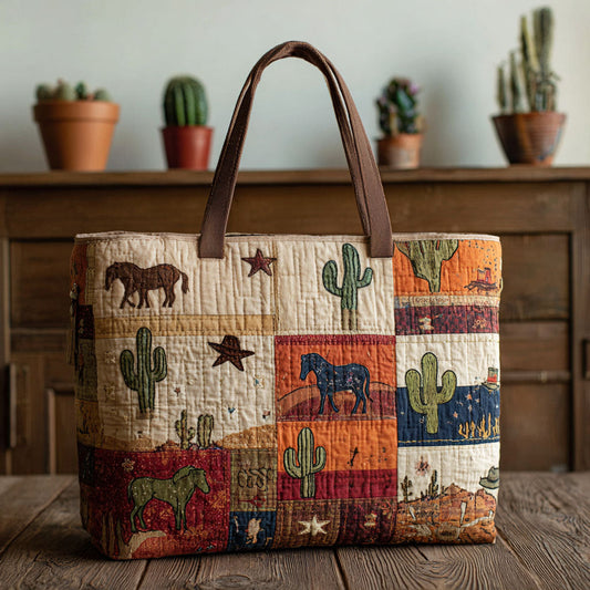 Cowhide Patch Quilted Tote Bag NCU0PT8590
