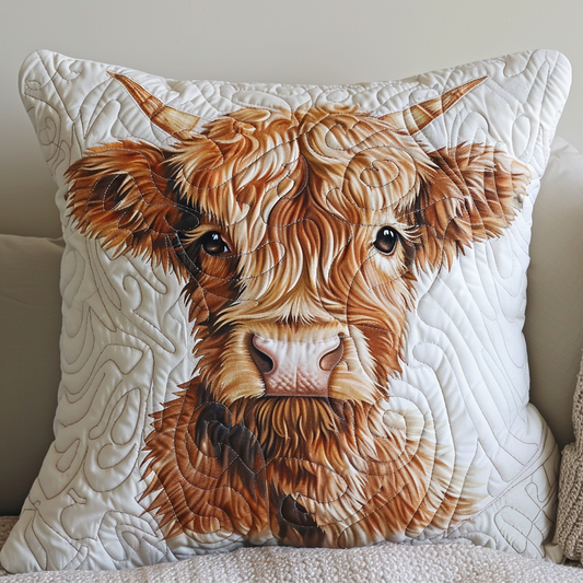 Cozy Highland Cow Quilted Pillow Case NCU0TL119