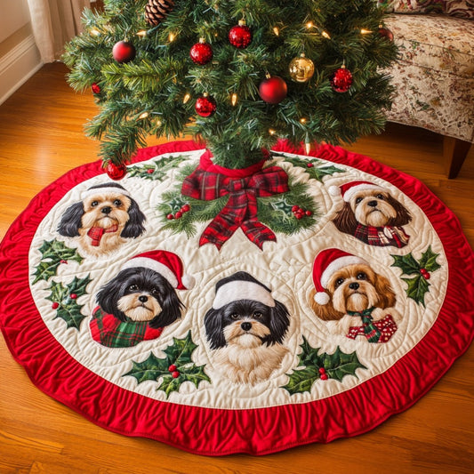 Cozy Shih Tzu Christmas Quilted Tree Skirt NCU0DV8237