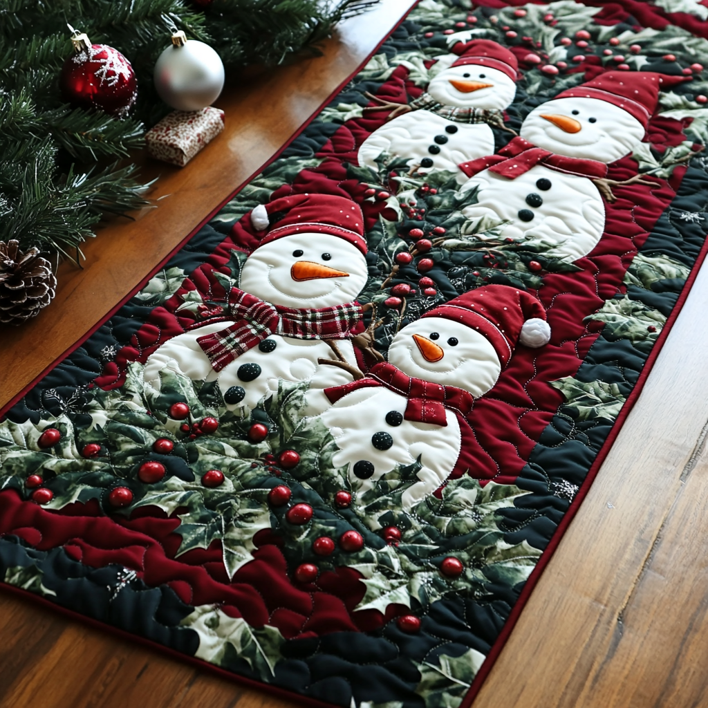 Cozy Snowmen Quilted Table Runner NCU0PT2751