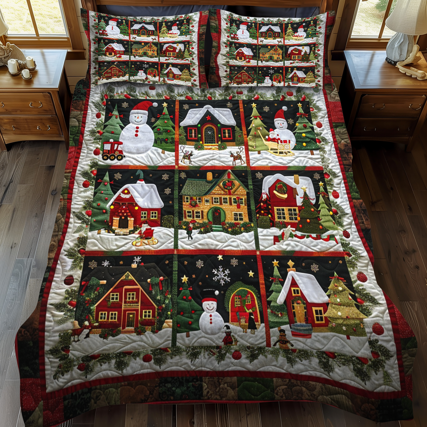 Cozy Village Christmas 3-Piece Quilted Bedding Set NCU0NT036