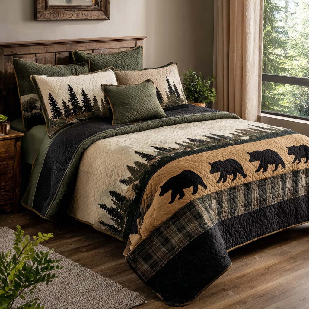 Cozy Bear 3-Piece Quilted Bedding Set NCU0NT11549