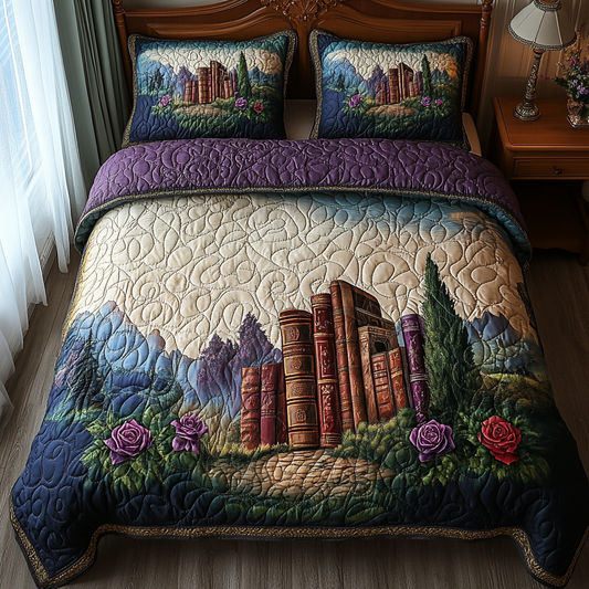 Cozy Bibliophile 3-Piece Quilted Bedding Set NCU0DV4024