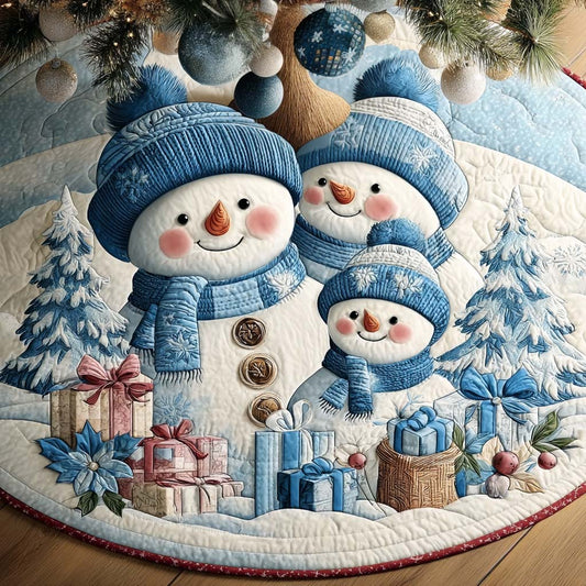 Cozy Blue Snow Family Quilted Tree Skirt NCU0XD1969