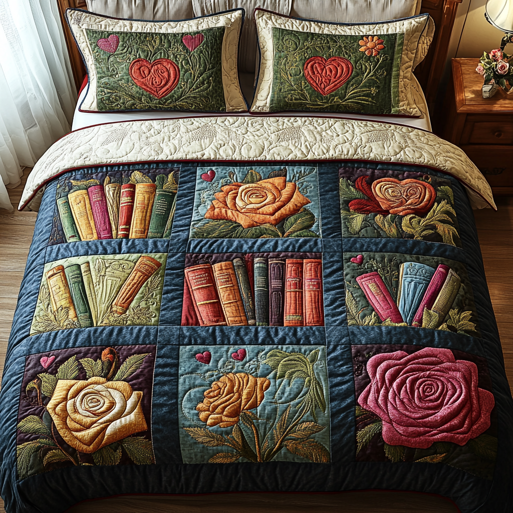 Cozy Book Haven 3-Piece Quilted Bedding Set NCU0DV3597