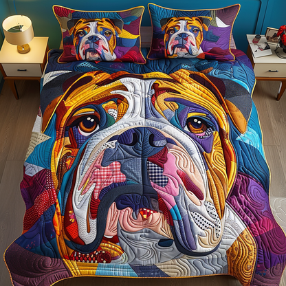 Cozy Bulldog Charm 3-Piece Quilted Bedding Set NCU0DV1681