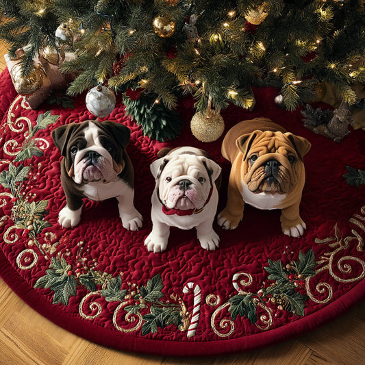 Cozy Bulldog Noel Quilted Christmas Tree Skirt NCU0DV8069