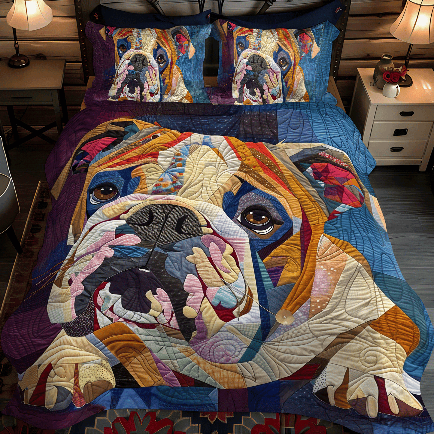 Cozy Bulldog 3-Piece Quilted Bedding Set NCU0DV1677