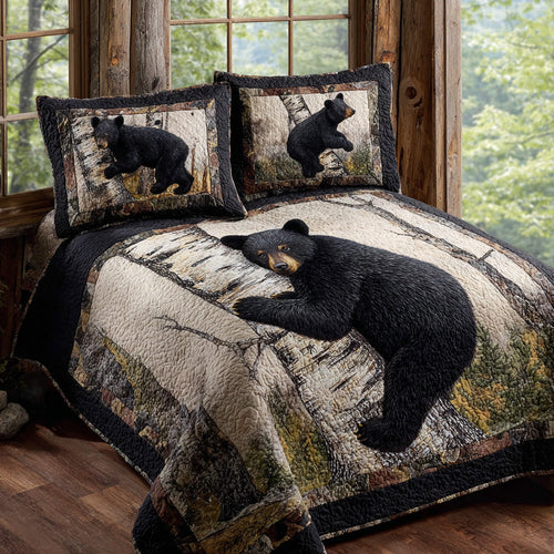 Cozy Cabin Black Bear 3-Piece Quilted Bedding Set NCU0DV8011