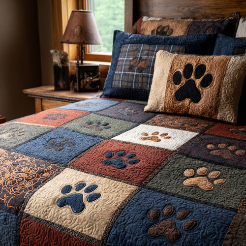 Cozy Cabin Paws 3-Piece Quilted Bedding Set NCU0DV8961