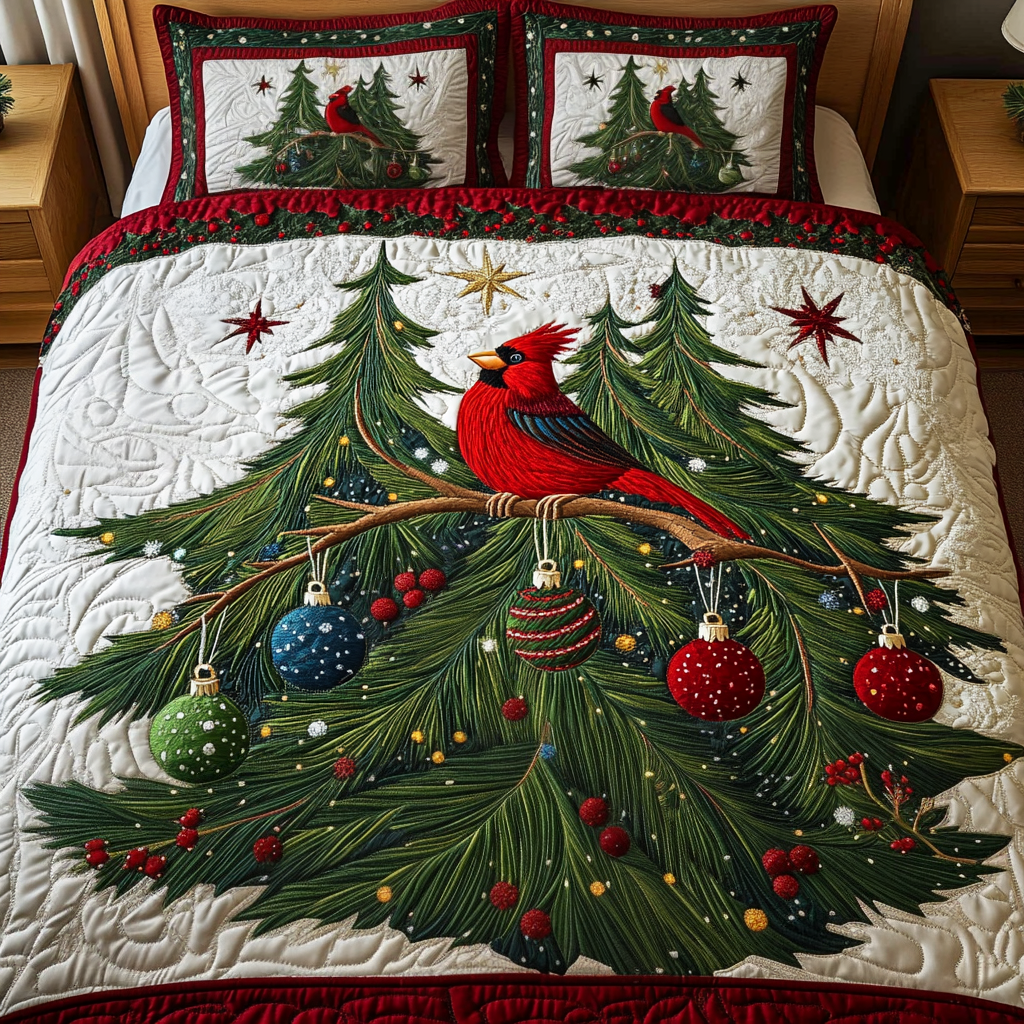 Cozy Cardinal 3-Piece Quilted Bedding Set NCU0VH759