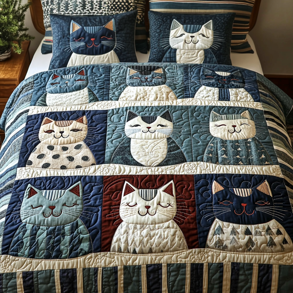 Cozy Cat Comet 3-Piece Quilted Bedding Set NCU0VH1079