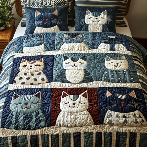 Cozy Cat Comet 3-Piece Quilted Bedding Set NCU0VH1079
