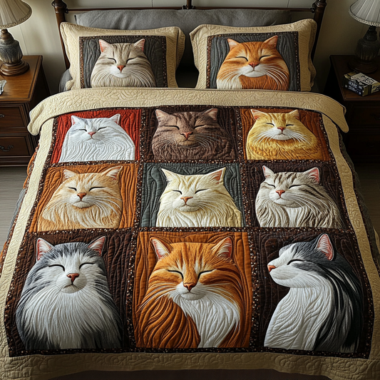 Cozy Cat Haven 3-Piece Quilted Bedding Set NCU0VH1908