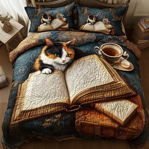 Cozy Cat Stories 3-Piece Quilted Bedding Set NCU0NT6792