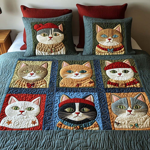 Cozy Cat Tales 3-Piece Quilted Bedding Set NCU0NT2430