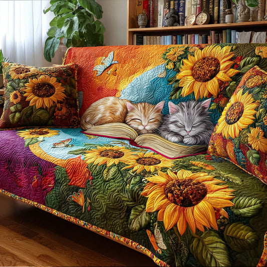 Cozy Cat Tales Quilted Sofa Cover NCU0PT9934
