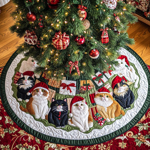 Cozy Catmas Christmas Quilted Tree Skirt NCU0NT1750