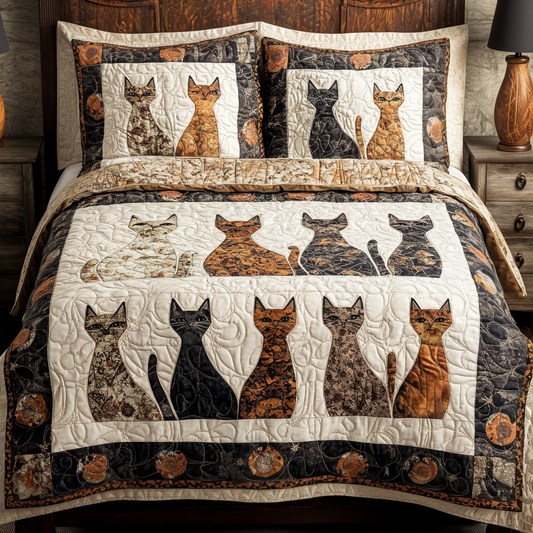 Cozy Cats 3-Piece Quilted Bedding Set NCU0VH3643