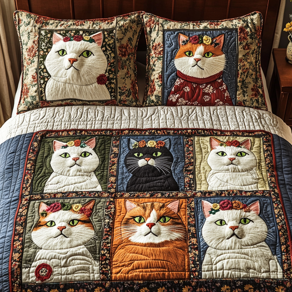 Cozy Cats 3-Piece Quilted Bedding Set NCU0VH4292