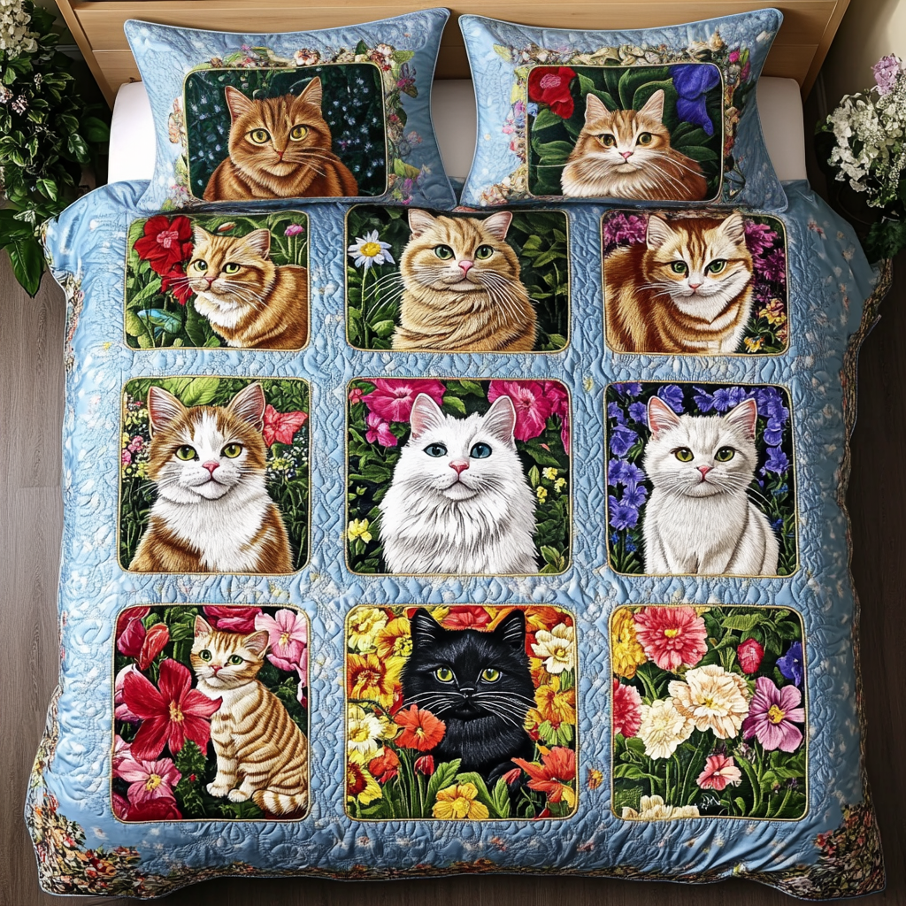 Cozy Cats 3-Piece Quilted Bedding Set NCU0VH5034