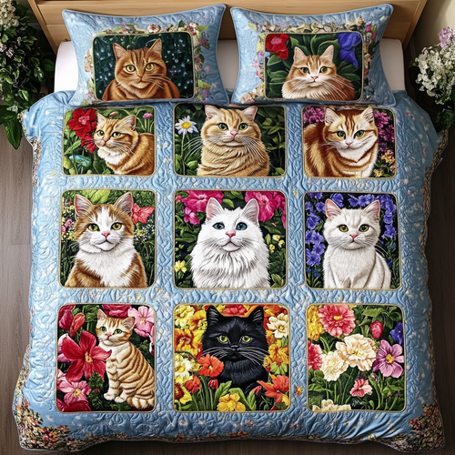 Cozy Cats 3-Piece Quilted Bedding Set NCU0VH5034