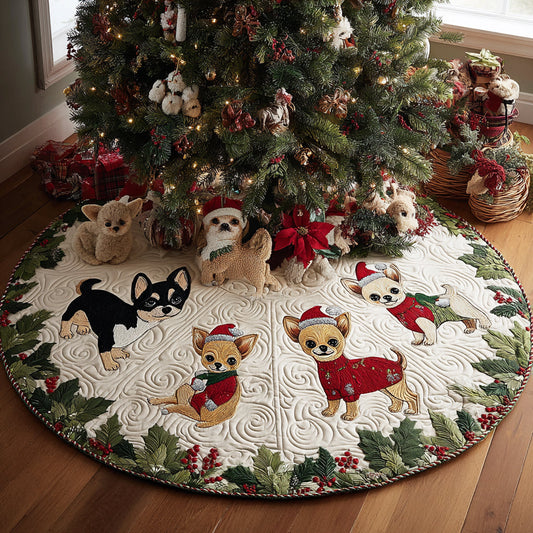 Cozy Chihuahua Quilted Christmas Tree Skirt NCU0DV8128