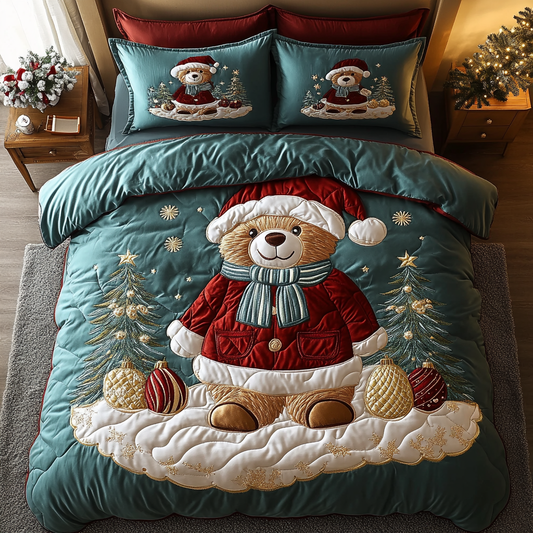 Cozy Christmas Bear 3-Piece Quilted Bedding Set NCU0DK2582