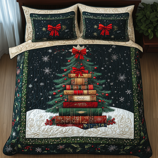 Cozy Christmas Book 3-Piece Quilted Bedding Set NCU0TL2117