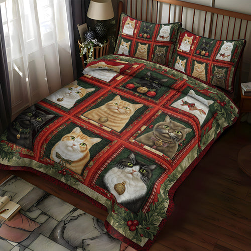 Cozy Christmas Cats 3-Piece Quilted Bedding Set NCU0TL1758