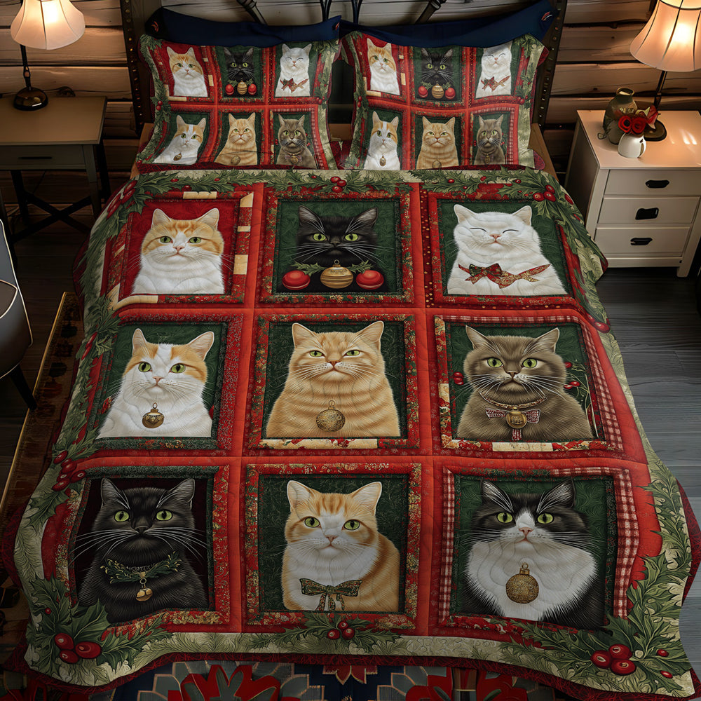 Cozy Christmas Cats 3-Piece Quilted Bedding Set NCU0TL1758