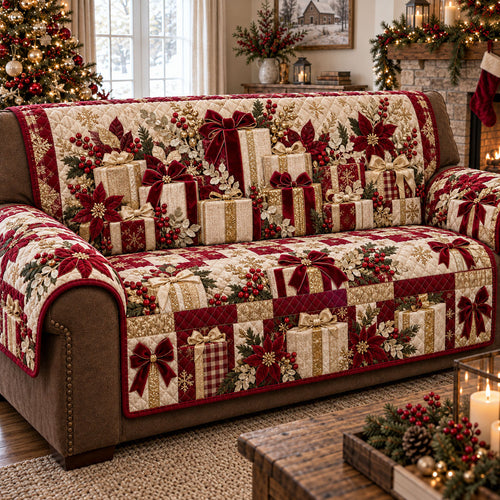 Cozy Christmas Cottage Quilted Sofa Cover NCU0PT12181