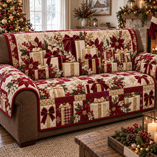 Cozy Christmas Cottage Quilted Sofa Cover NCU0PT12181
