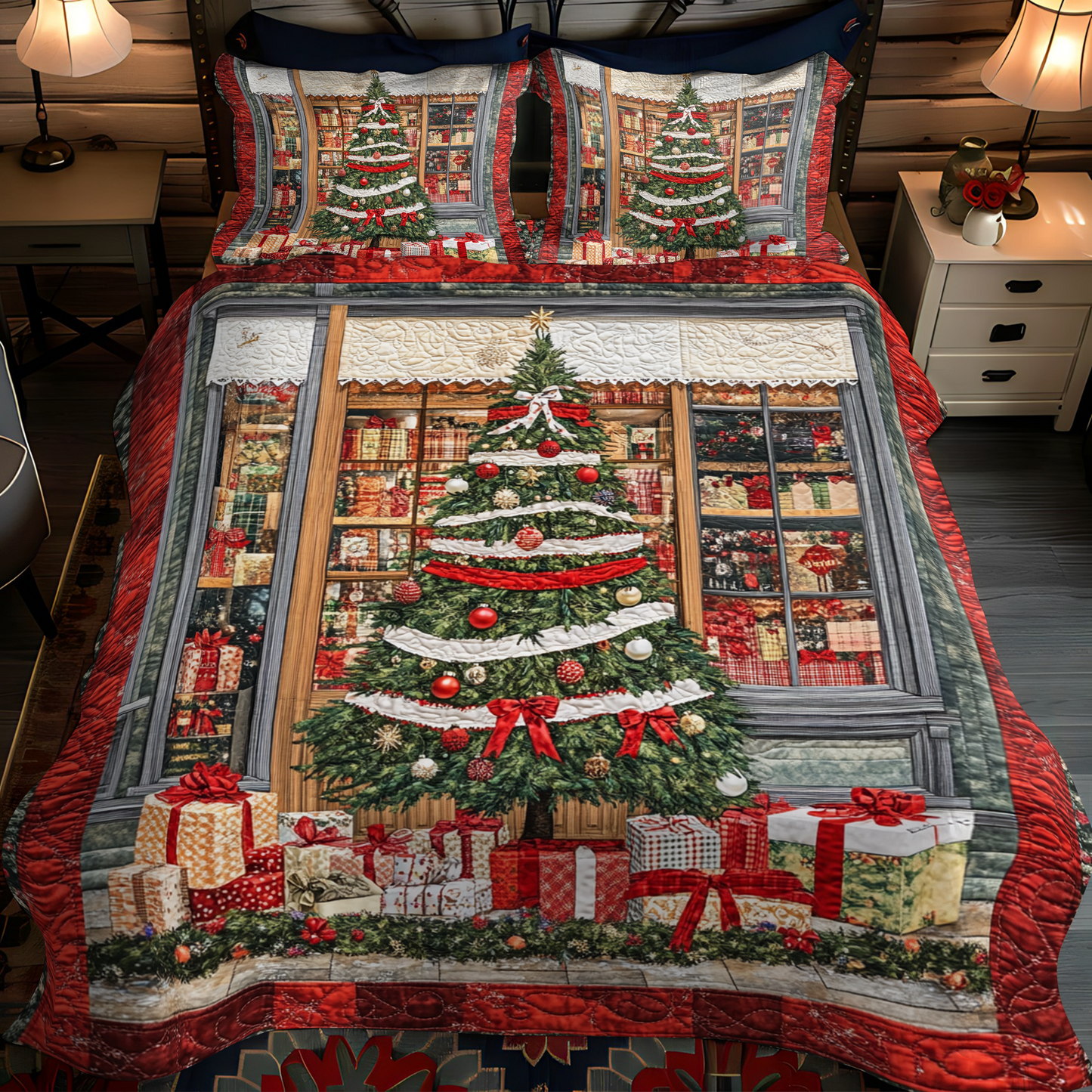 Cozy Christmas Eve 3-Piece Quilted Bedding Set NCU0VH953