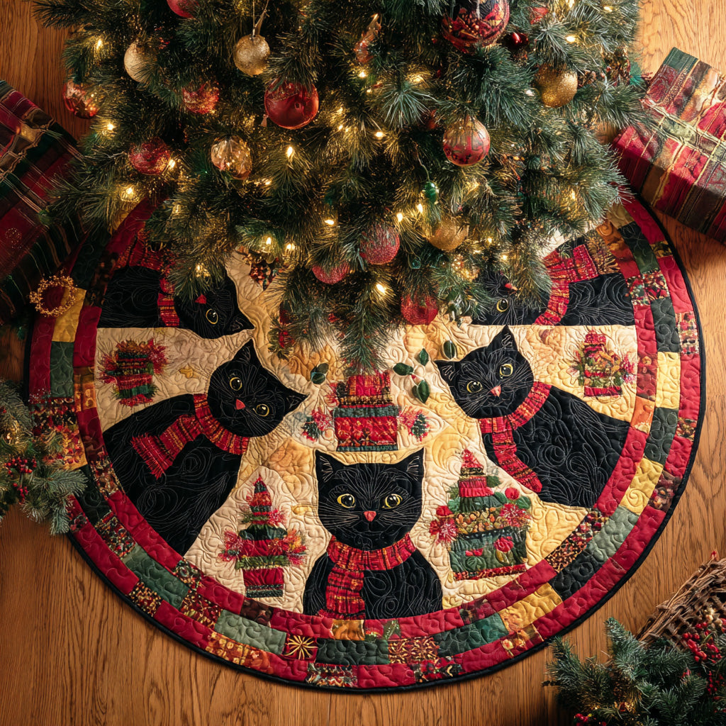 Black cat Christmas Quilted Tree Skirt NCU0VT333