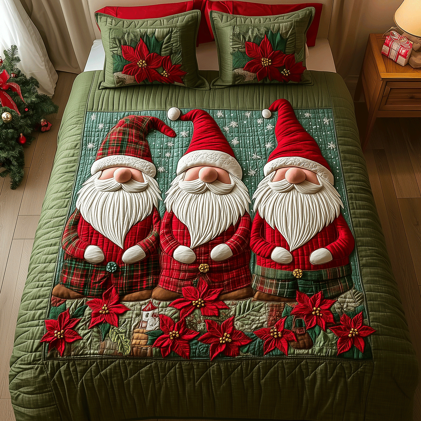 Cozy Christmas Gnome 3-Piece Quilted Bedding Set NCU0TH2125