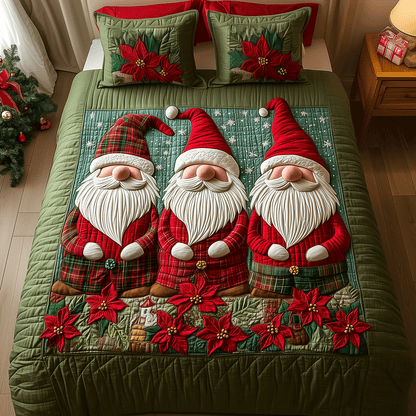 Cozy Christmas Gnome 3-Piece Quilted Bedding Set NCU0TH2125
