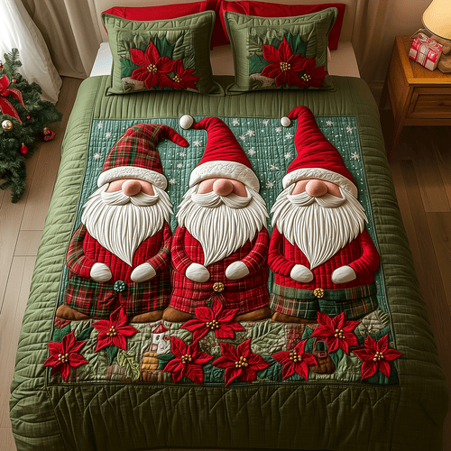 Cozy Christmas Gnome 3-Piece Quilted Bedding Set NCU0TH2125