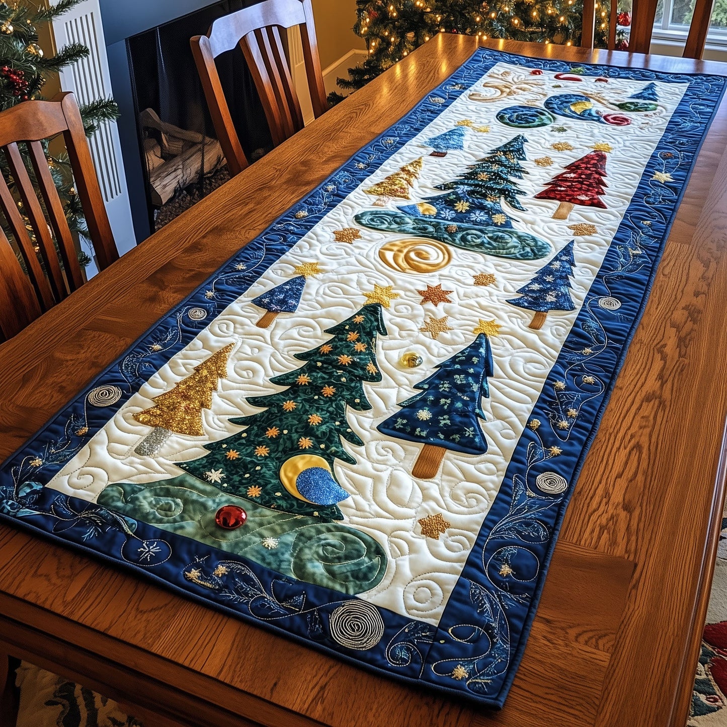Cozy Christmas Hearth Quilted Table Runner NCU0PT1633