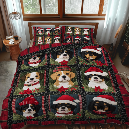 Cozy Christmas Puppies 3-Piece Quilted Bedding Set NCU0VL627
