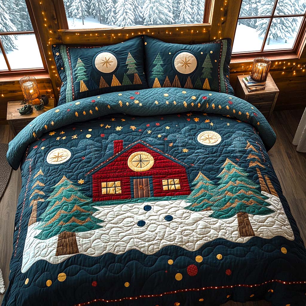 Cozy Christmas Town 3-Piece Quilted Bedding Set NCU0XD155